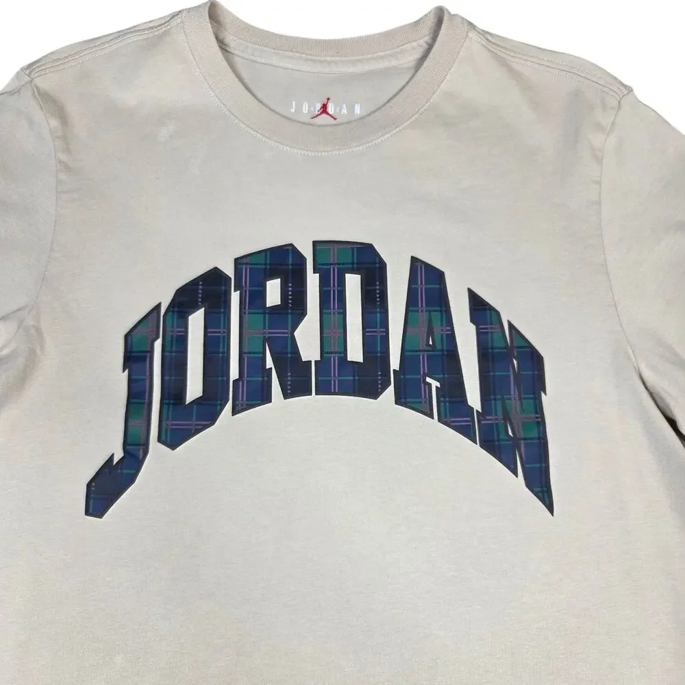 Nike Air Jordan Essentials Holiday Men's‎ T-Shirt Rattan Beige Spellout Large